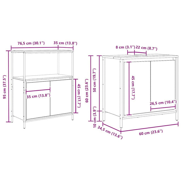 vidaXL Bathroom Furniture Set with Shelf 5 pcs Sonoma Oak and Black