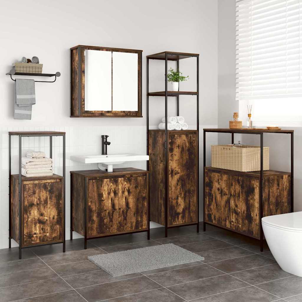 vidaXL Bathroom Cabinet Set with Door 5 pcs Smoked Oak and Black