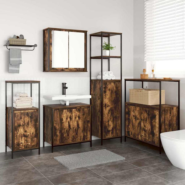 vidaXL Bathroom Cabinet Set with Door 5 pcs Smoked Oak and Black