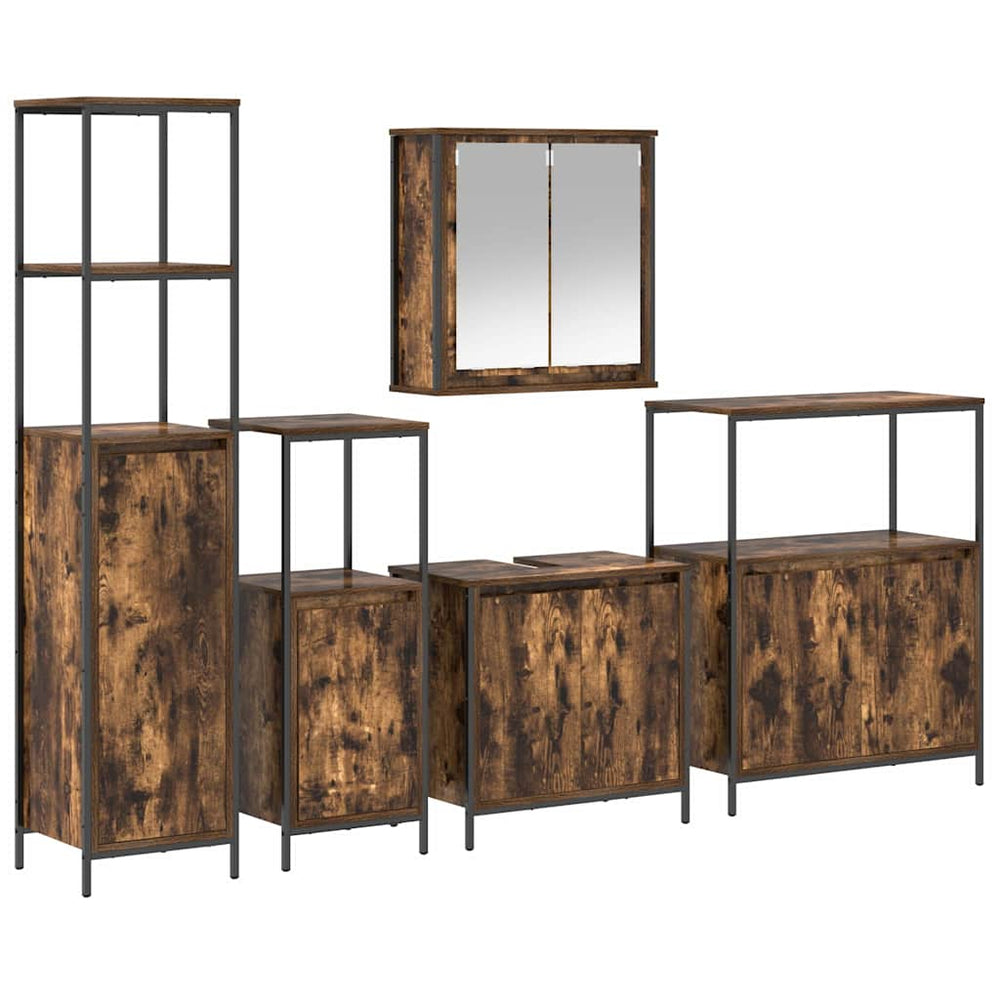 vidaXL Bathroom Cabinet Set with Door 5 pcs Smoked Oak and Black