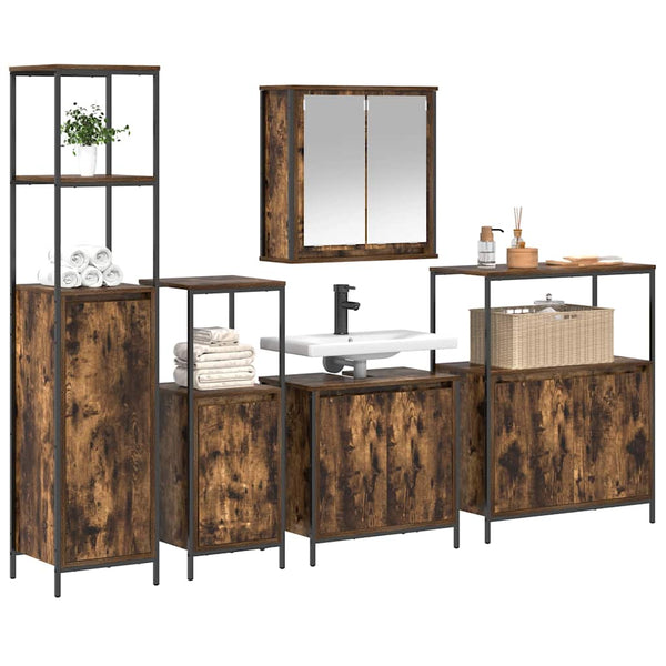 vidaXL Bathroom Cabinet Set with Door 5 pcs Smoked Oak and Black
