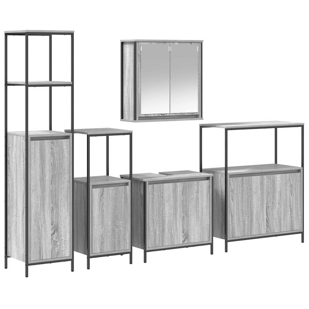 vidaXL Bathroom Furniture Set 5 Pieces Sonoma Grey and Black Engineered Wood