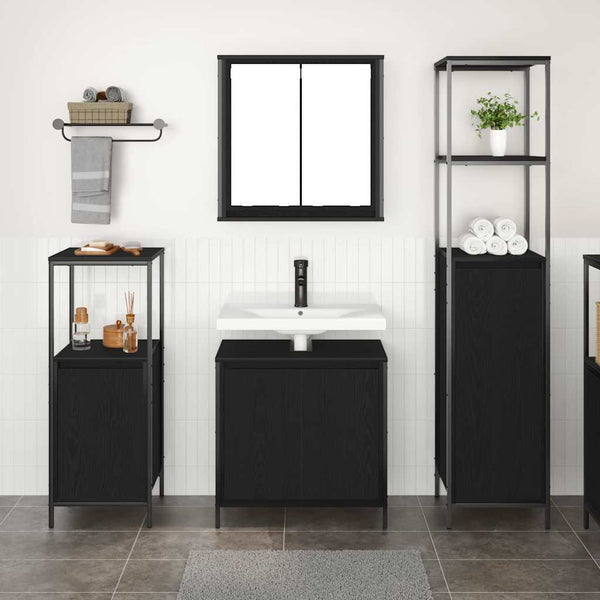 Badezimmermöbel Set 3-teilig Schwarz Eiche