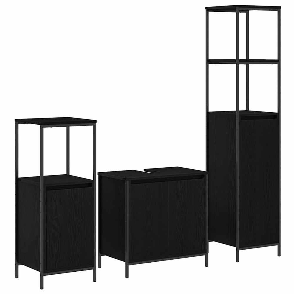 Badezimmermöbel Set 3-teilig Schwarz Eiche