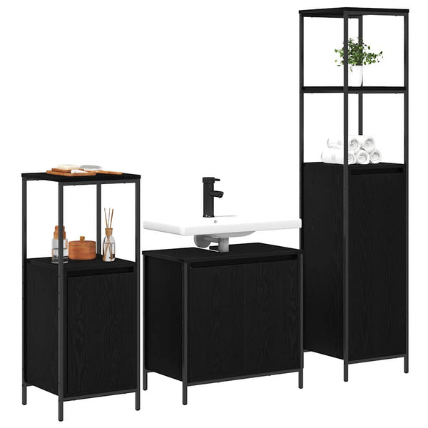 Badezimmermöbel Set 3-teilig Schwarz Eiche