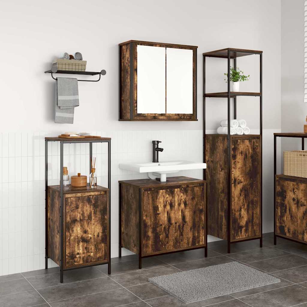 vidaXL Bathroom Furniture Set with Door 3 pcs Smoked Oak and Black