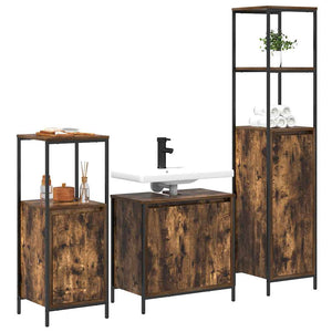 vidaXL Bathroom Furniture Set with Door 3 pcs Smoked Oak and Black