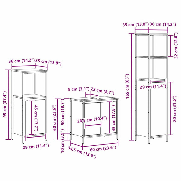 vidaXL Bathroom Furniture Set with Door 3 pcs Smoked Oak and Black