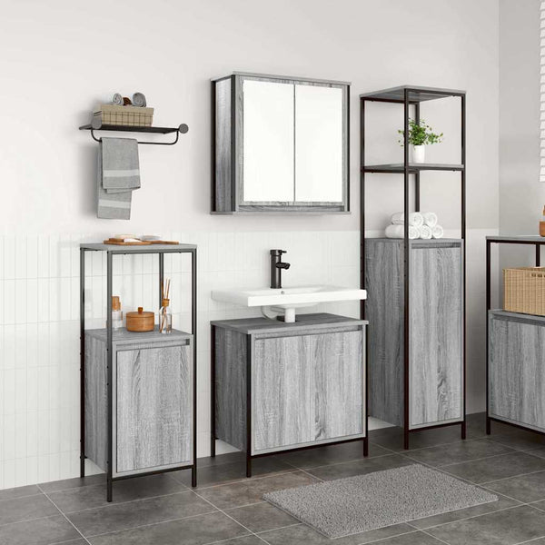 vidaXL Bathroom Furniture Set 3 pcs Grey Sonoma and Black Engineered Wood