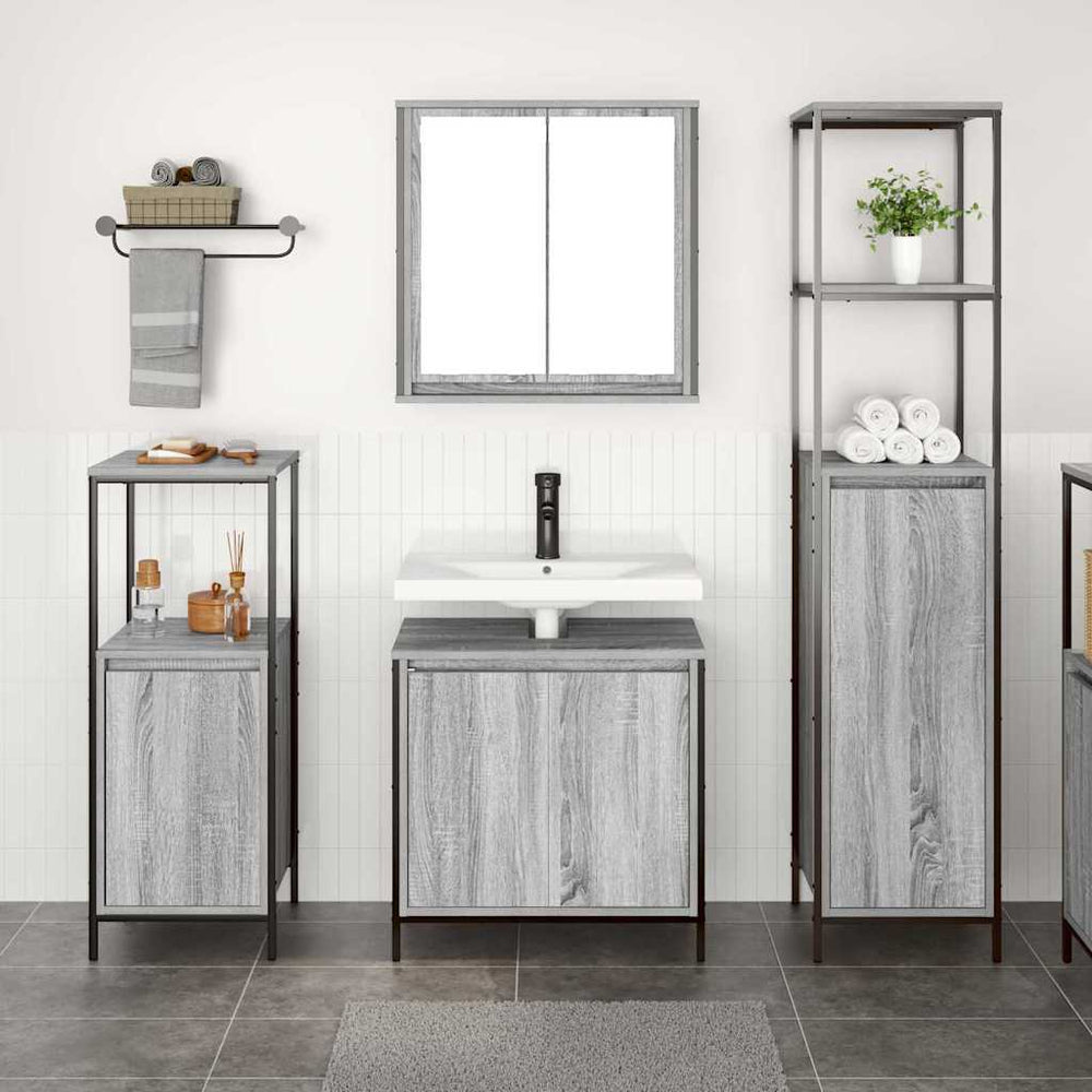 vidaXL Bathroom Furniture Set 3 pcs Grey Sonoma and Black Engineered Wood