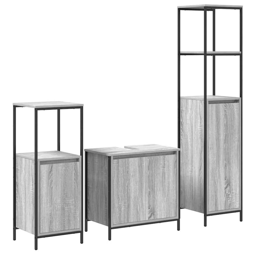 vidaXL Bathroom Furniture Set 3 pcs Grey Sonoma and Black Engineered Wood
