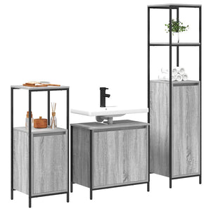 vidaXL Bathroom Furniture Set 3 pcs Grey Sonoma and Black Engineered Wood