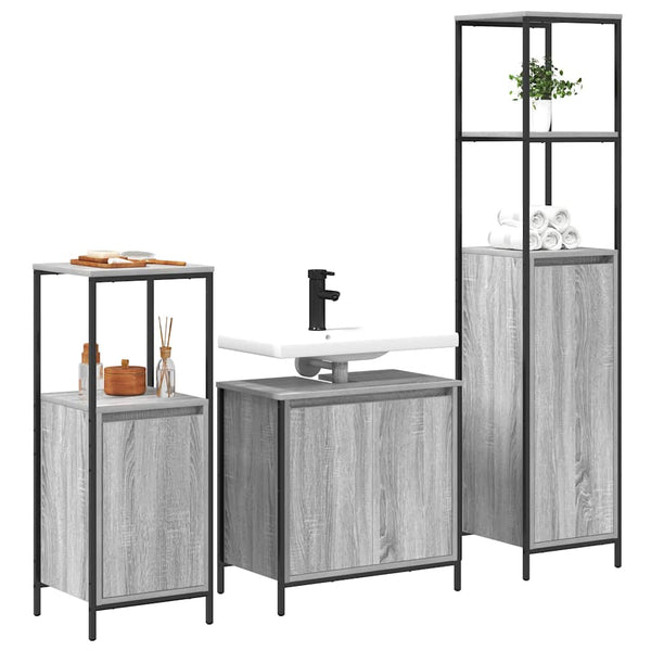 vidaXL Bathroom Furniture Set 3 pcs Grey Sonoma and Black Engineered Wood