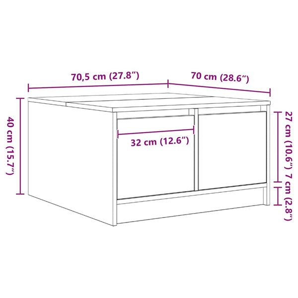 vidaXL Coffee Table with Drawers Smoked Oak 70.5x70x40 cm