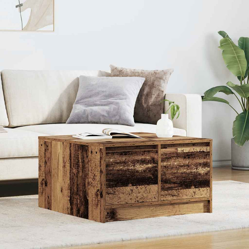 vidaXL Coffee Table with Drawers Reclaimed Wood Look 70.5x70x40 cm