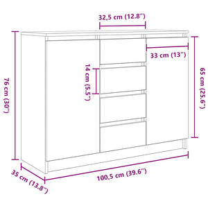 vidaXL Sideboard with Drawers Black Oak Look 100.5x35x76 cm