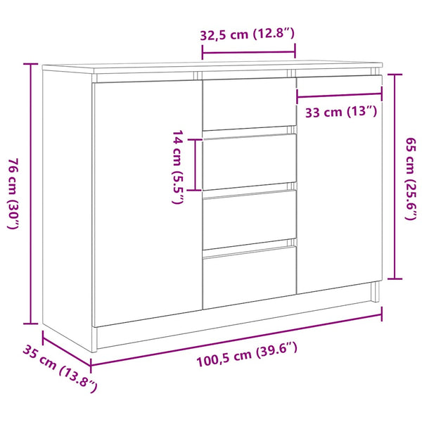 vidaXL Sideboard with Drawers Black Oak Look 100.5x35x76 cm
