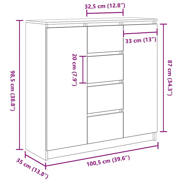vidaXL Sideboard with Drawers Sonoma Oak 100.5x35x98.5 cm