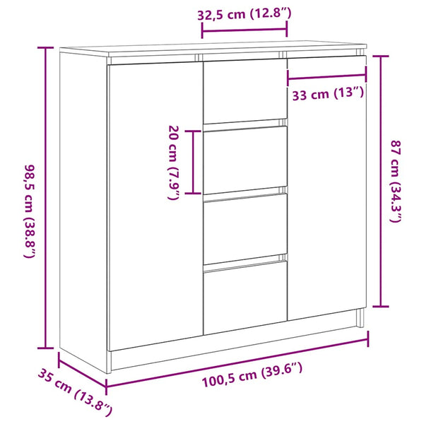 vidaXL Sideboard with Drawers Reclaimed Wood Look 100.5x35x98.5 cm
