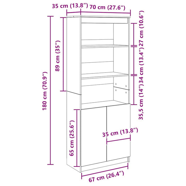 vidaXL Highboard Black Oak Look 70x35x180 cm Engineered Wood