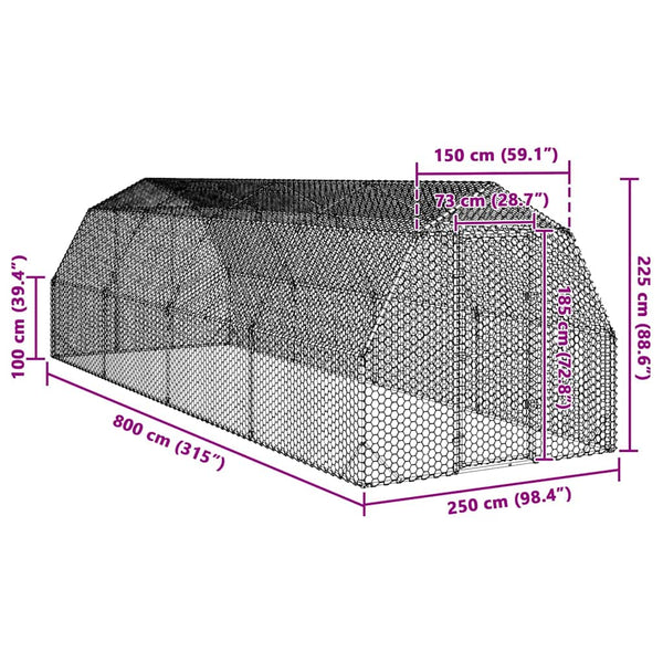 Verzinkter Hühnerstall 2,5x8x2,25 m