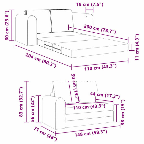 vidaXL Sofa Bed 60cm Light Grey Fabric
