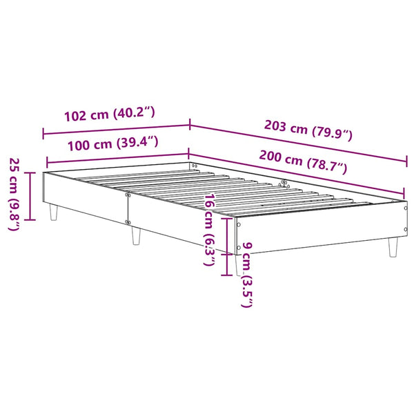 vidaXL Bed Frame without Mattress Smoked Oak 100x200 cm Engineered Wood