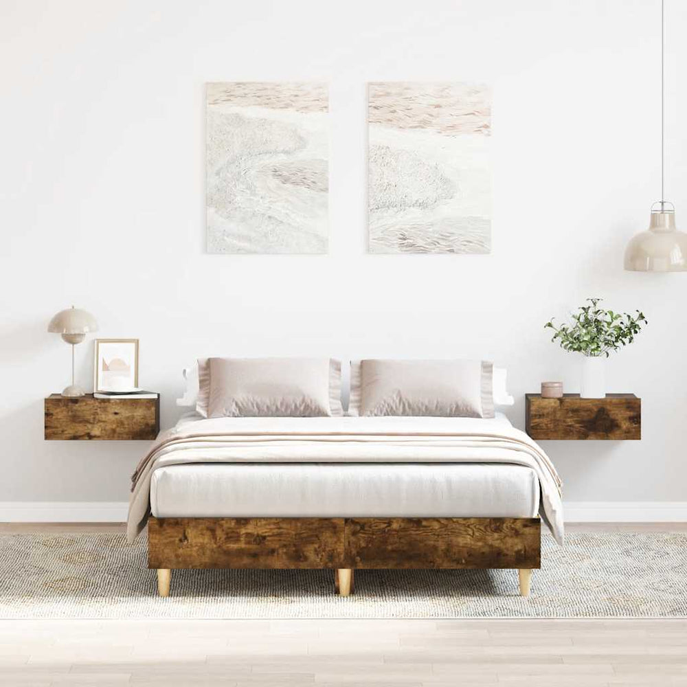 vidaXL Bed Frame Without Mattress Smoked Oak 140x190 cm Engineered Wood