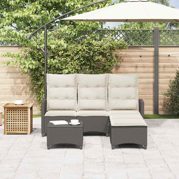 vidaXL 3-Piece Garden Sofa Set with Cushions L-Shaped Black Poly Rattan