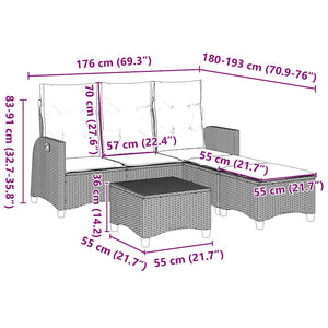 vidaXL 3-Piece Garden Sofa Set with Cushions L-Shaped Black Poly Rattan