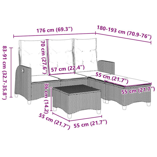 vidaXL 3-Piece Garden Sofa Set with Cushions L-Shaped Black Poly Rattan