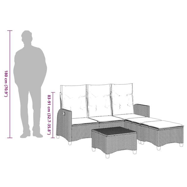 vidaXL 3-Piece Garden Sofa Set with Cushions L-Shaped Black Poly Rattan