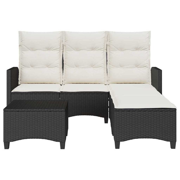 vidaXL 3-Piece Garden Sofa Set with Cushions L-Shaped Black Poly Rattan