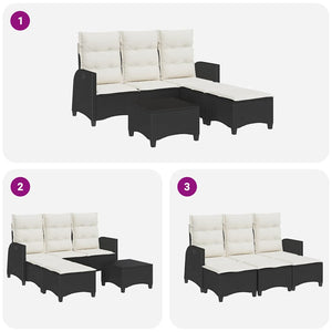 vidaXL 3-Piece Garden Sofa Set with Cushions L-Shaped Black Poly Rattan