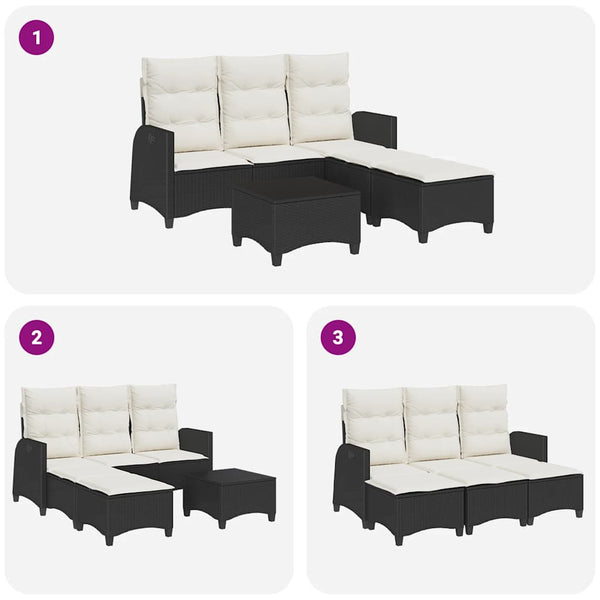 vidaXL 3-Piece Garden Sofa Set with Cushions L-Shaped Black Poly Rattan
