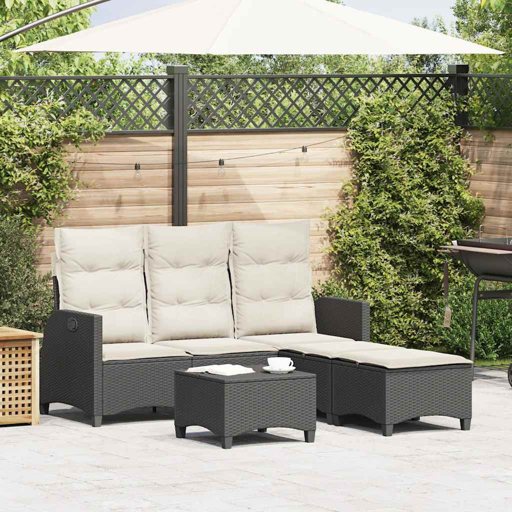 vidaXL 3-Piece Garden Sofa Set with Cushions L-Shaped Black Poly Rattan