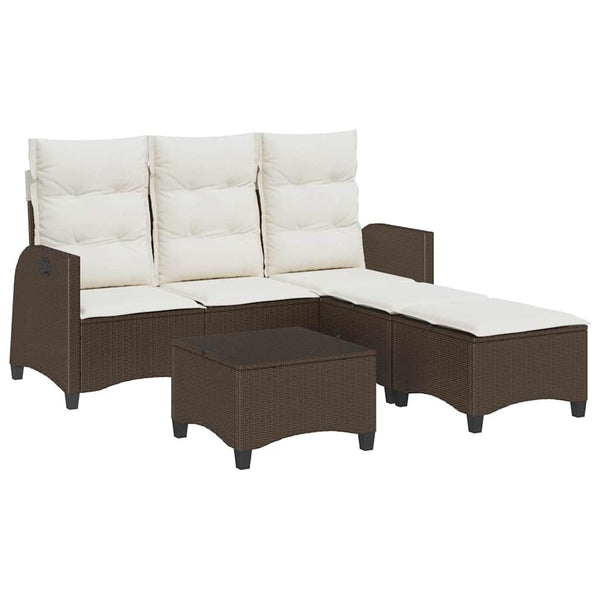 vidaXL 3-Piece L-Shaped Poly Rattan Garden Sofa Set with Cushions Brown