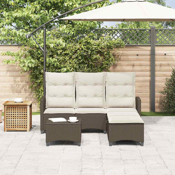 vidaXL 3-Piece L-Shaped Poly Rattan Garden Sofa Set with Cushions Brown