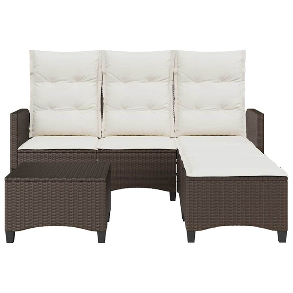 vidaXL 3-Piece L-Shaped Poly Rattan Garden Sofa Set with Cushions Brown