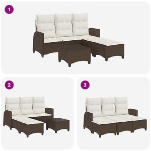 vidaXL 3-Piece L-Shaped Poly Rattan Garden Sofa Set with Cushions Brown