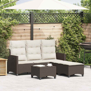vidaXL 3-Piece L-Shaped Poly Rattan Garden Sofa Set with Cushions Brown