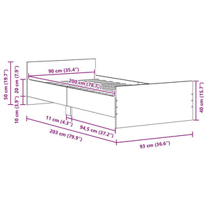 vidaXL Bed Frame without Mattress Black Oak Look 90x200 cm