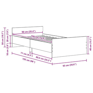 vidaXL Bed Frame without Mattress Black Oak Look 90x190 cm