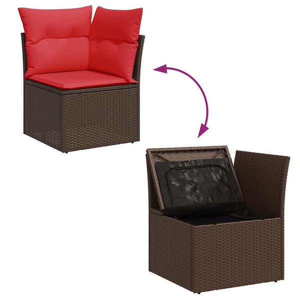 vidaXL 5-piece Garden Sofa Set with Cushions Brown Poly Rattan Acacia