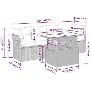 vidaXL 5-piece Garden Sofa Set with Cushions Brown Poly Rattan Acacia