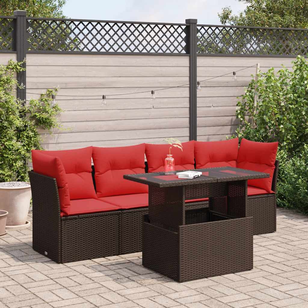 vidaXL 5-piece Garden Sofa Set with Cushions Brown Poly Rattan Acacia