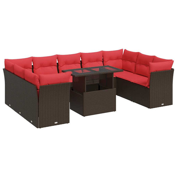 vidaXL 10-piece Garden Sofa Set with Cushions Brown Poly Rattan Acacia