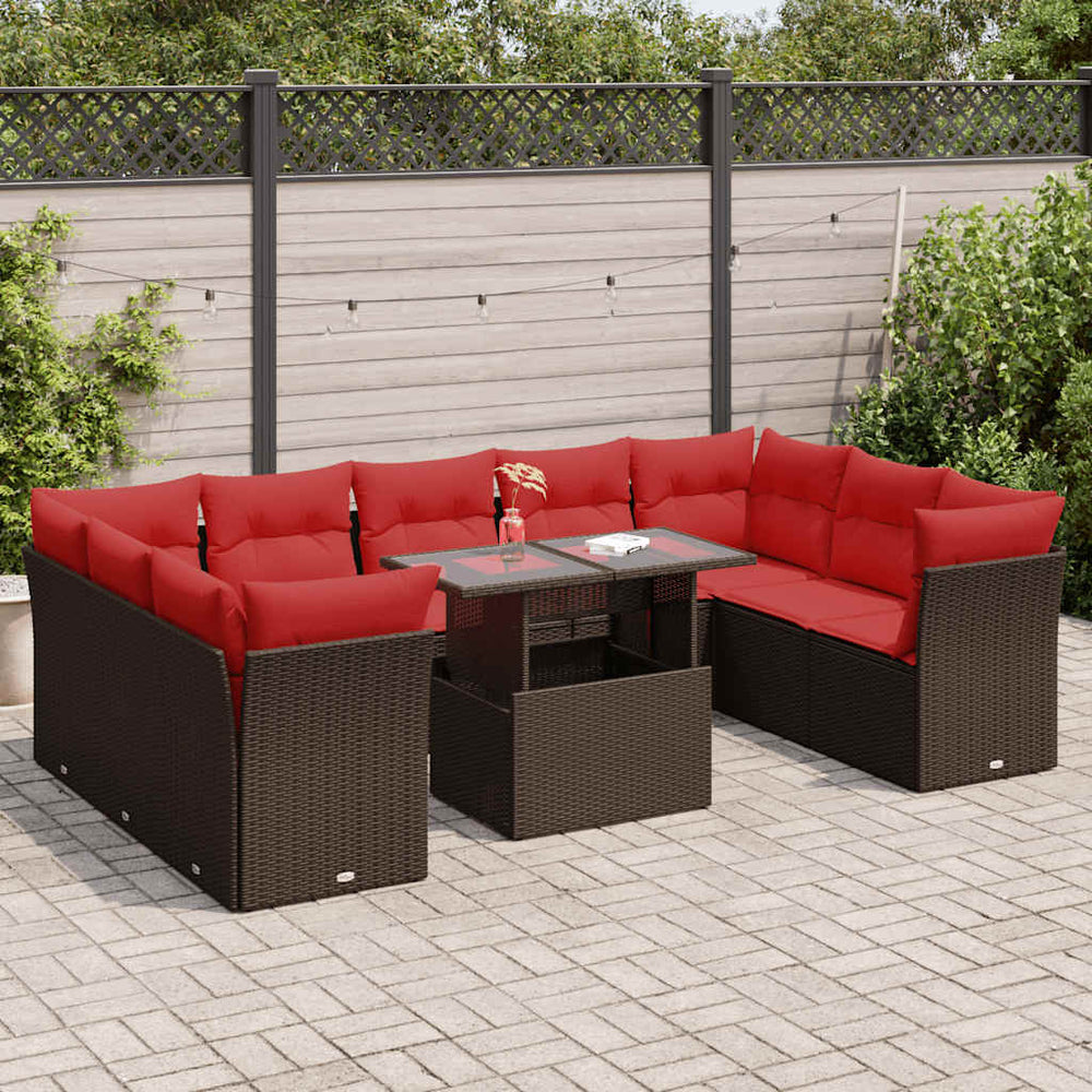vidaXL 10-piece Garden Sofa Set with Cushions Brown Poly Rattan Acacia