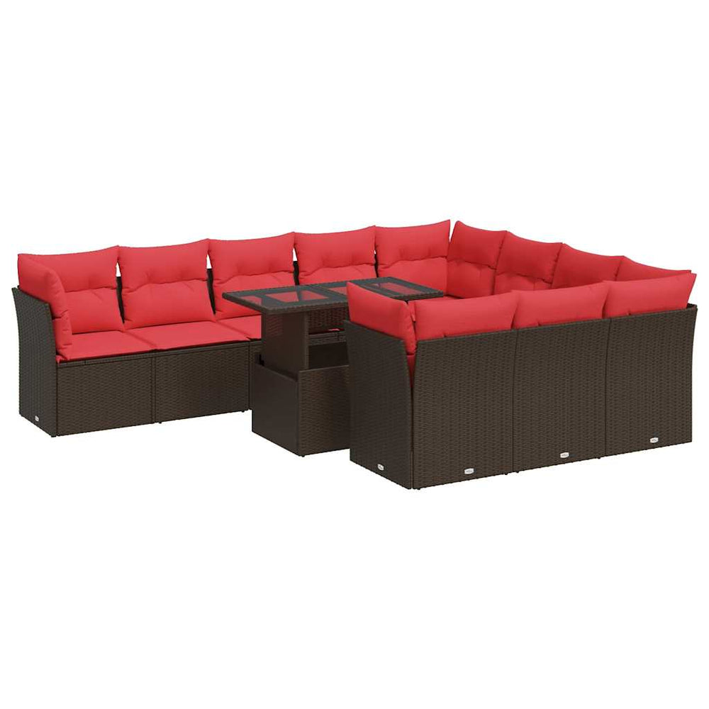 vidaXL 11-pc. Garden Sofa Set with Cushions Brown Poly Rattan Acacia
