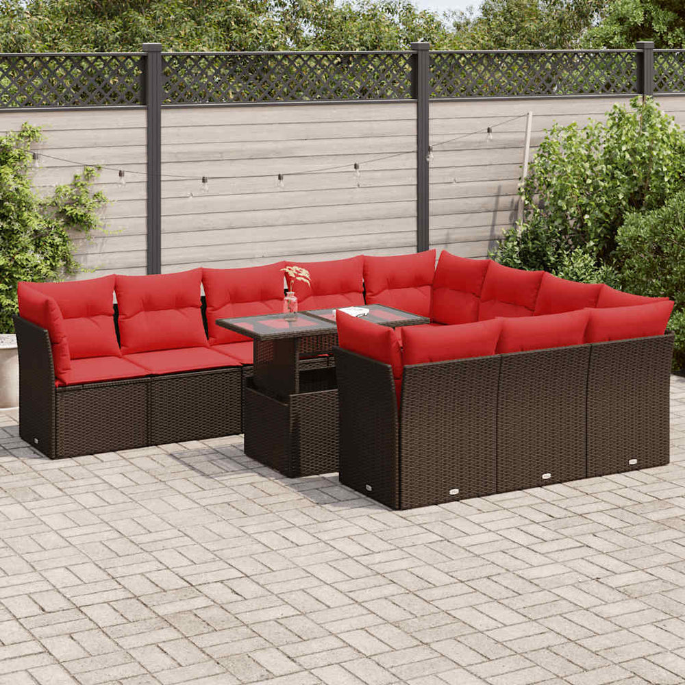 vidaXL 11-pc. Garden Sofa Set with Cushions Brown Poly Rattan Acacia